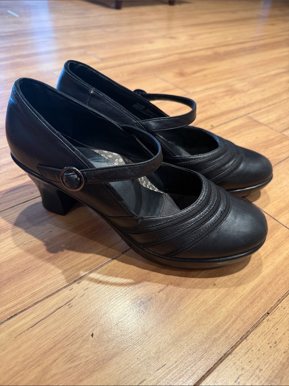 Dansko Black Leather Mary Jane Heels with Strap